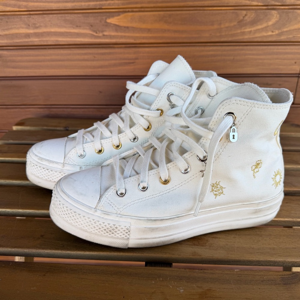Converse White High-Tops with Gold Details